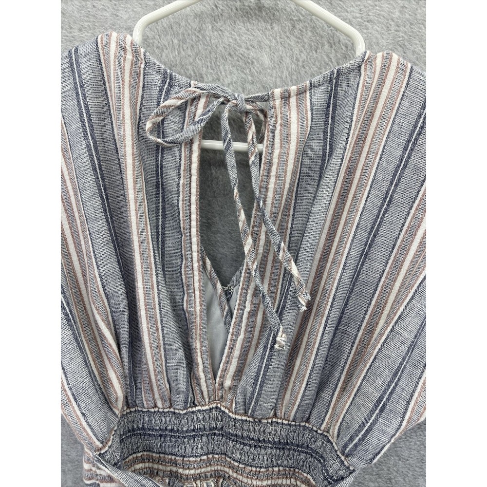 American Eagle Romper Striped Size XS Pockets Short Sleeve Cinch Waist Linen - Picture 11 of 12